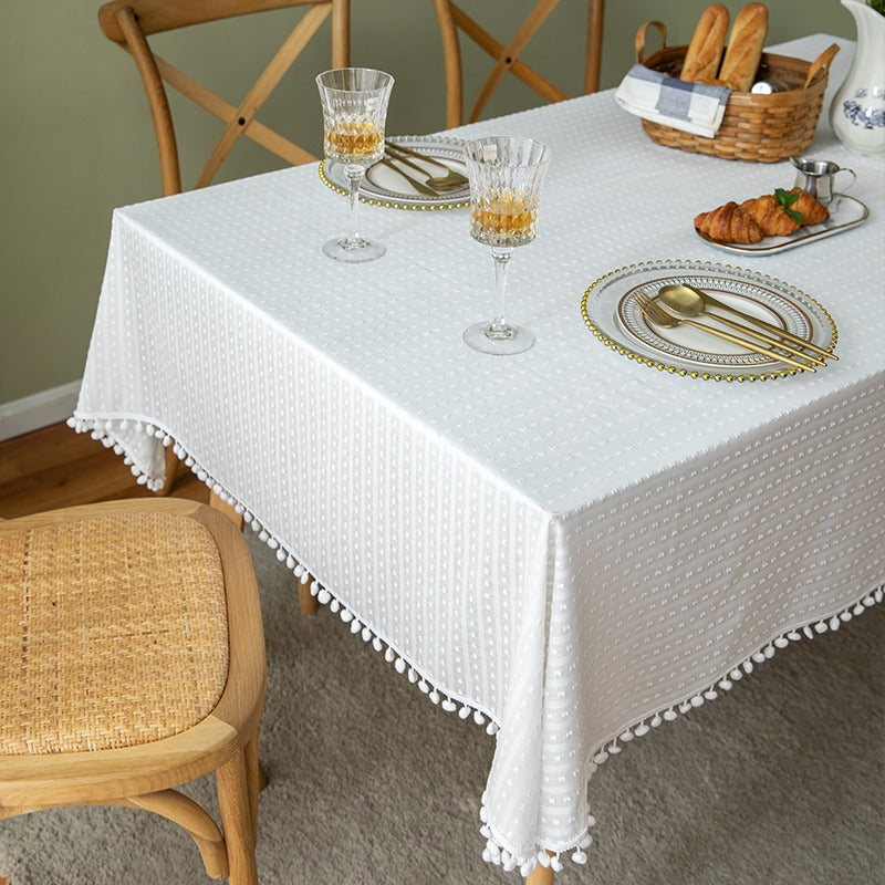 Pure Fresh Cotton French White Rectangular Dining Tablecloths