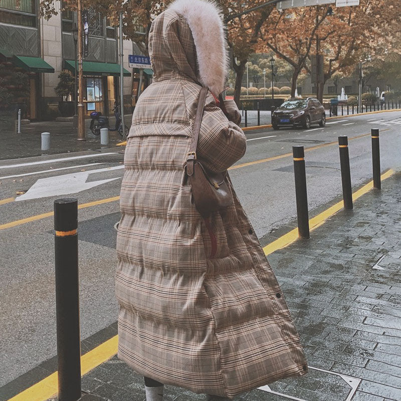 Plaid Winter Mid-Length Cotton-Padded Loose Women's Coat - Harmony Gallery