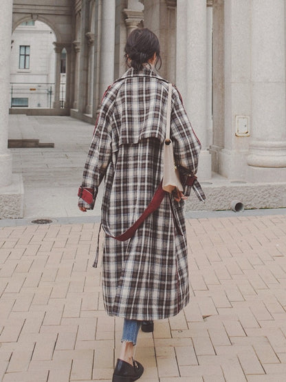 Trendy French Plaid Woolen Mid-length Women's Coat