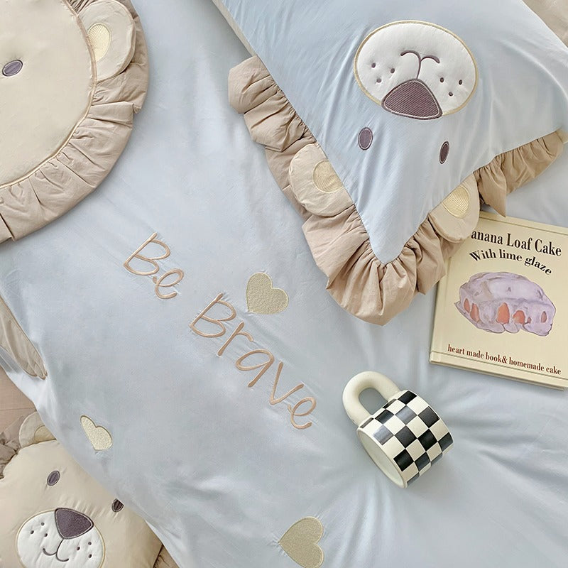 Little Lion Cartoon Washed Cotton Five-Piece Bed Set - Harmony Gallery