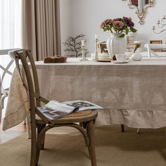 French Rectangular Ruffled Linen Living Room Dining Tablecloths