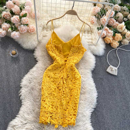 Scheming Hollow Lace Spring Sexy Backless Women's Dress