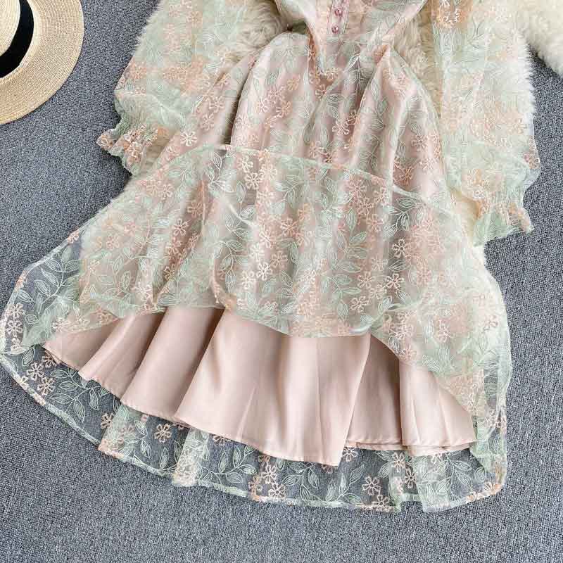 Celebrity Spring Sweet Girl Embroidery Lace Trendy Women's Dress - Harmony Gallery