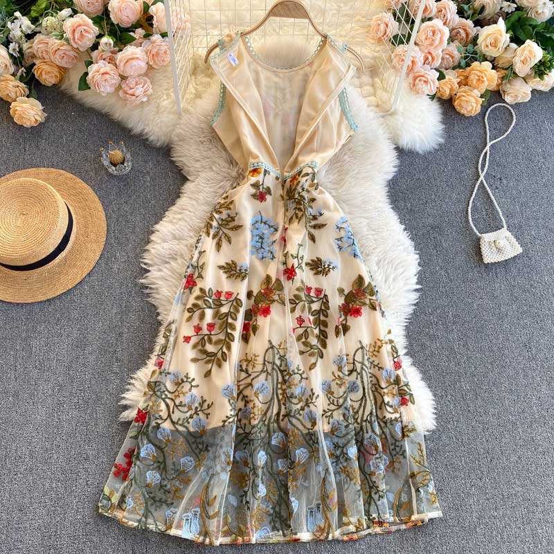 American Embroidery Elegant Round Neck Women's Dinner Dress American Embroidery Elegant Round Neck Women's Dinner Dress