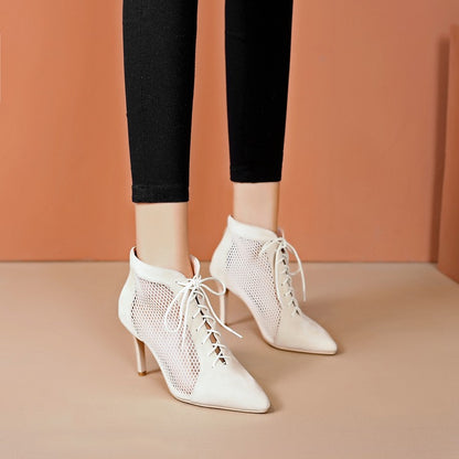 Pointy Breathable Lace-Up High Heel Women's Shoes