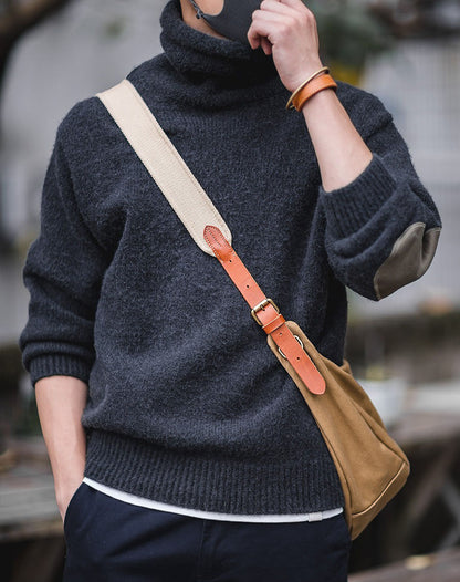 Cashmere Mohair Retro Knitted High Neck Men's Sweater