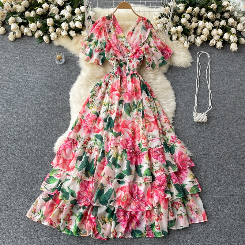 Elegant Trendy Fairy Printed Chiffon Summer Holiday Womens Dress Elegant Trendy Fairy Printed Chiffon Summer Holiday Womens Dress