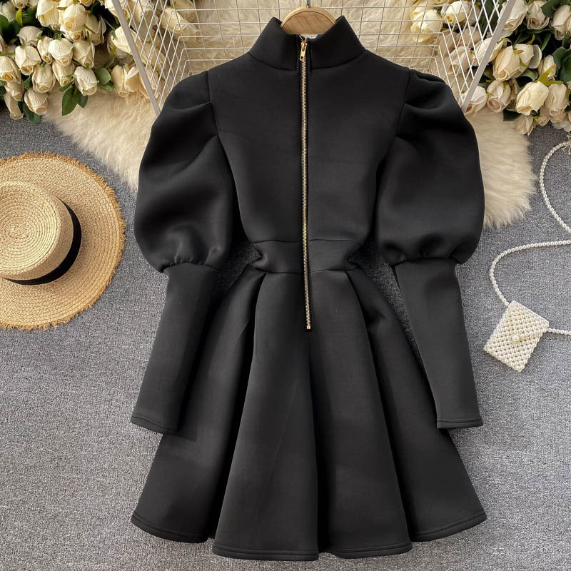 Fashionable American Stand Up Collar Zipper Women's Dress - Harmony Gallery
