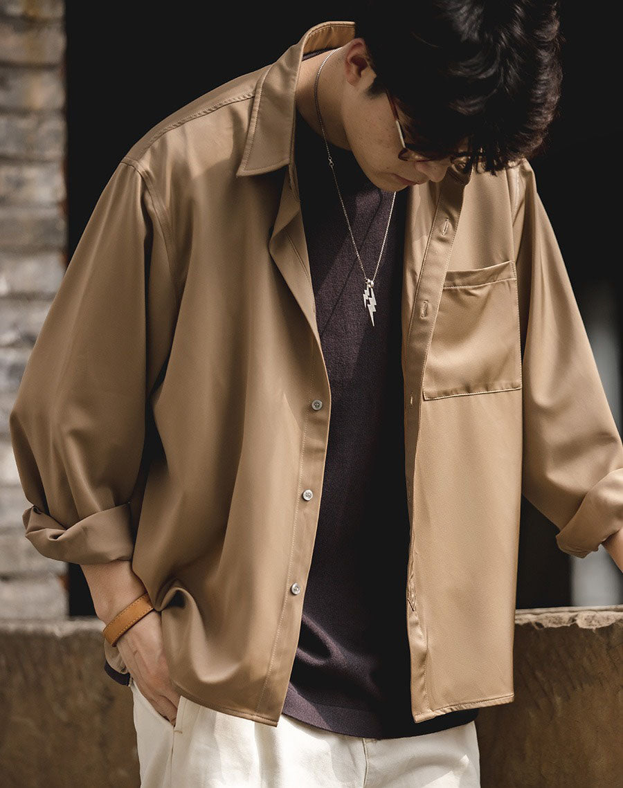 American Retro Satin Loose Ice Silk Drape Men's Shirt American Retro Satin Loose Ice Silk Drape Men's Shirt