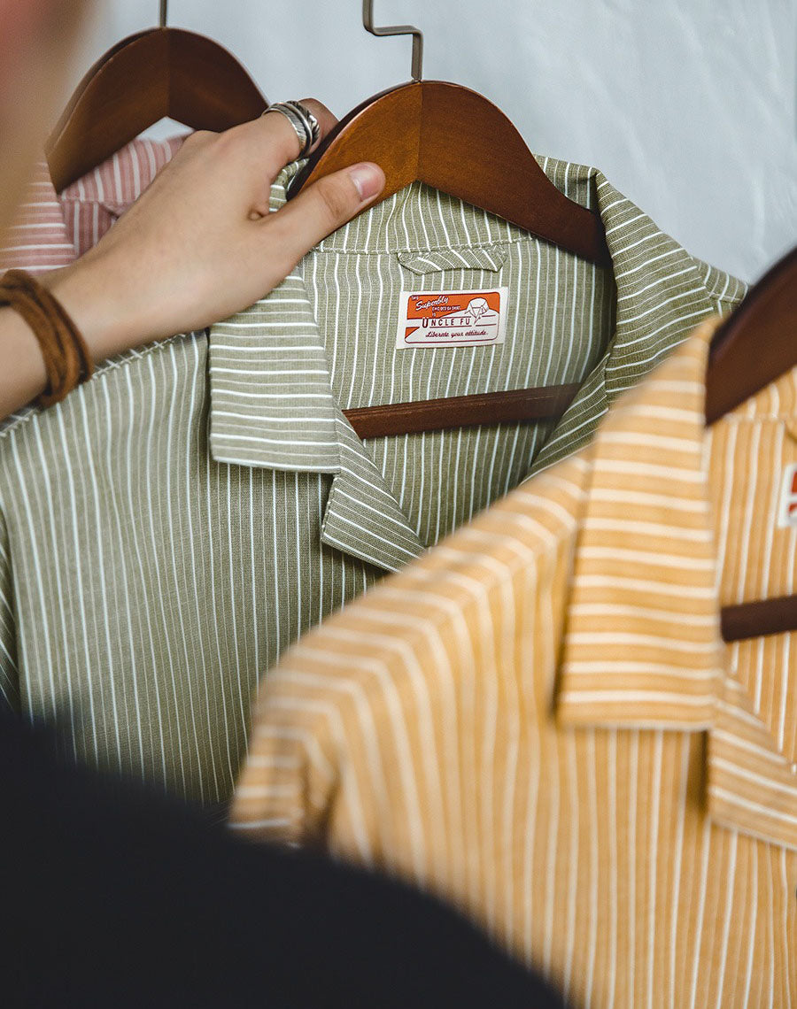 Workwear Retro Yellow Striped Vintage Men's Shirt