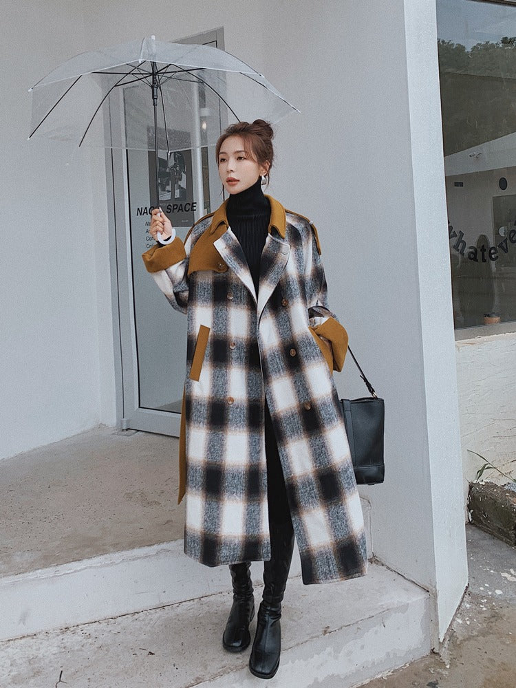 Fashion Retro Plaid Mid-Length Woolen Women's Coat