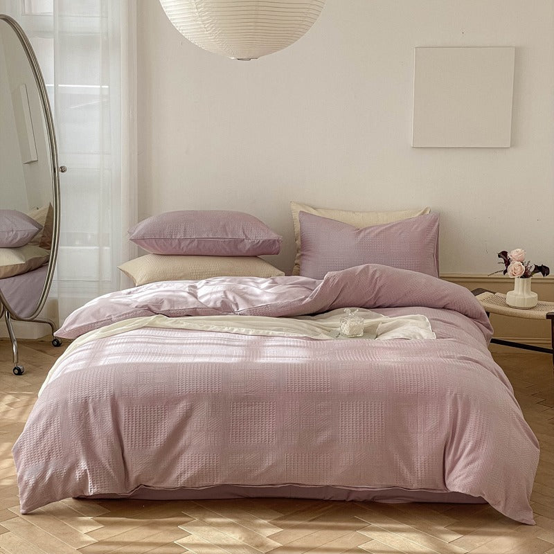 Milk Waffle Four-Piece Pure Cotton High-Quality Bed Set