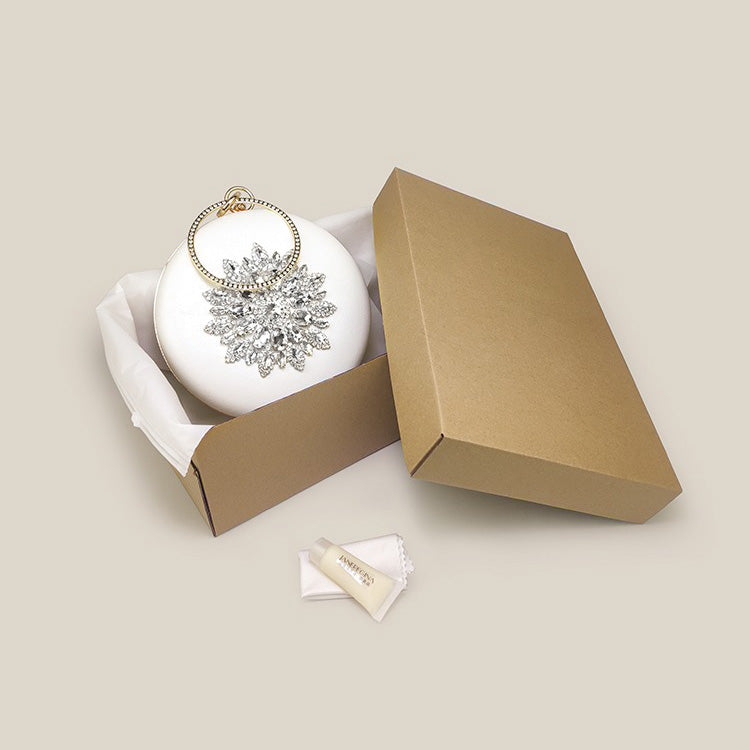 Trendy Rhinestone Round Diamond White Clutch Bag - Harmony Gallery
