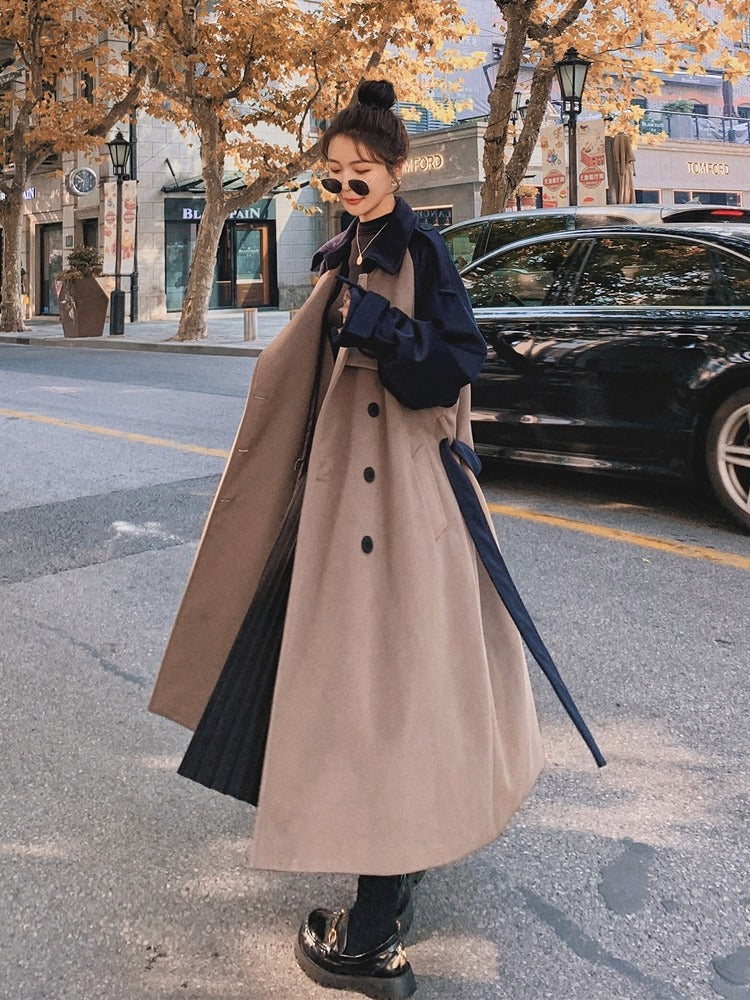 Contrast Color Winter Mid-Length Woolen Women's Coat – Harmony Gallery