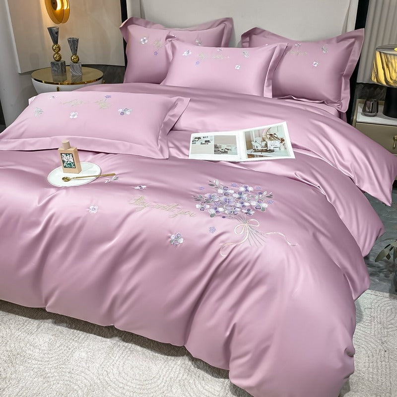 Spring & Summer Flower Embroidery Four-Piece Light Luxury Bed Set - Harmony Gallery