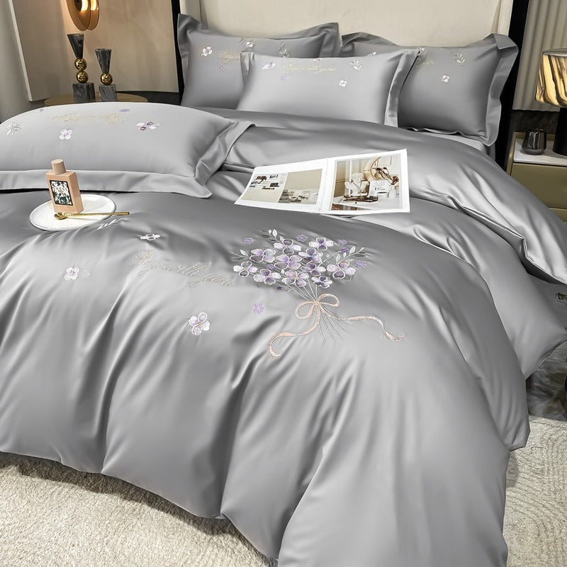 Spring & Summer Flower Embroidery Four-Piece Light Luxury Bed Set - Harmony Gallery