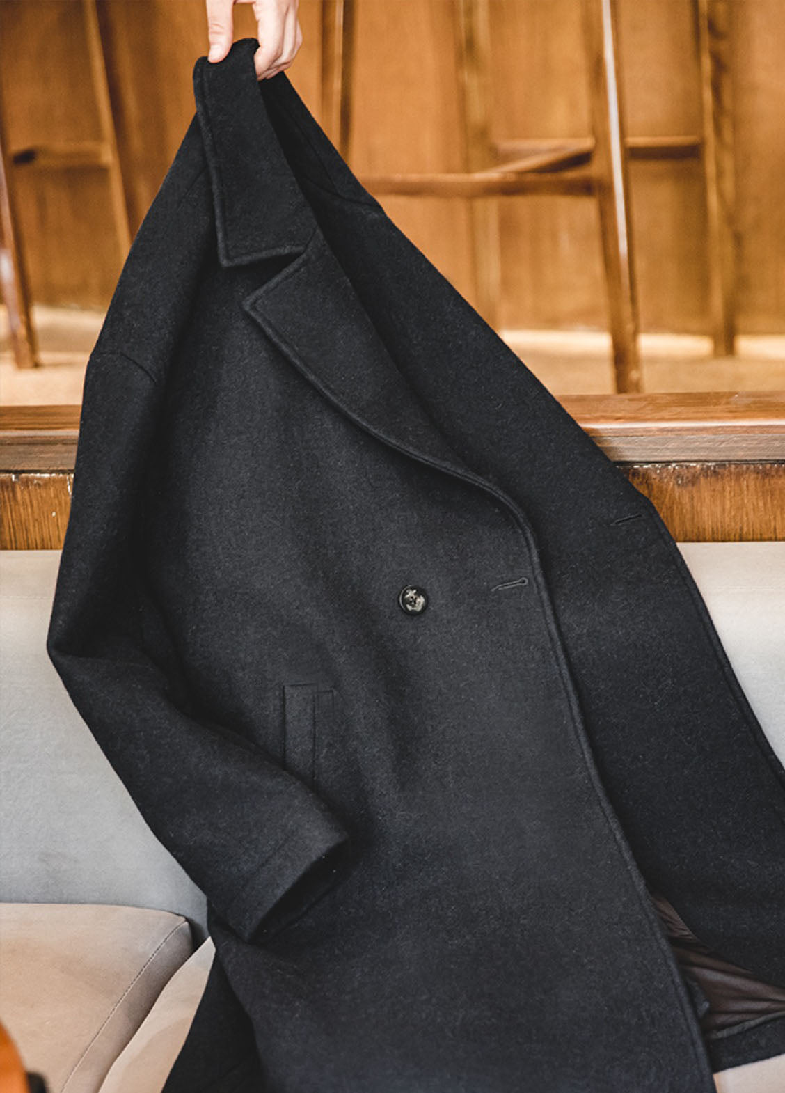 American Retro Heavy Woolen Black Loose Men's Coat