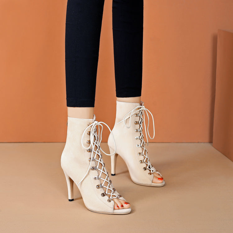 Lace up peep fashion toe booties