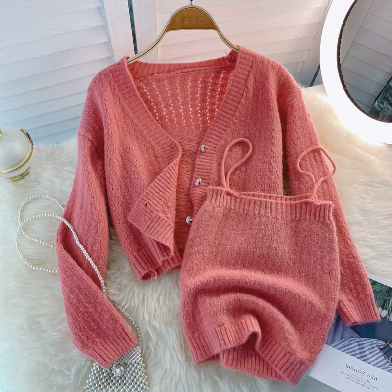 Casual Knitted Cardigan Camisole Trendy Sweater Women's Suit - Harmony Gallery