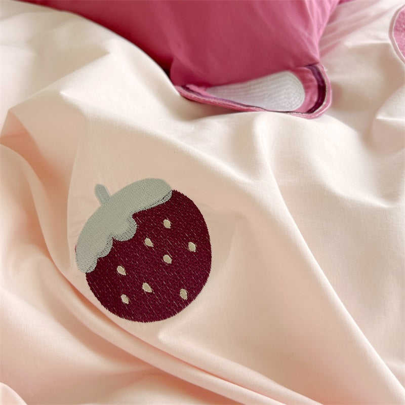 Cute Hot Air Balloon Strawberry Bear Cotton Four-Piece Bed Set - Harmony Gallery