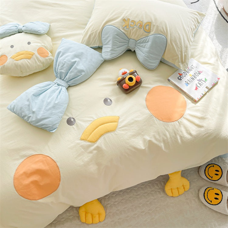 Pure Washed Cotton Cartoon Ugly Duckling Four-Piece Bed Set