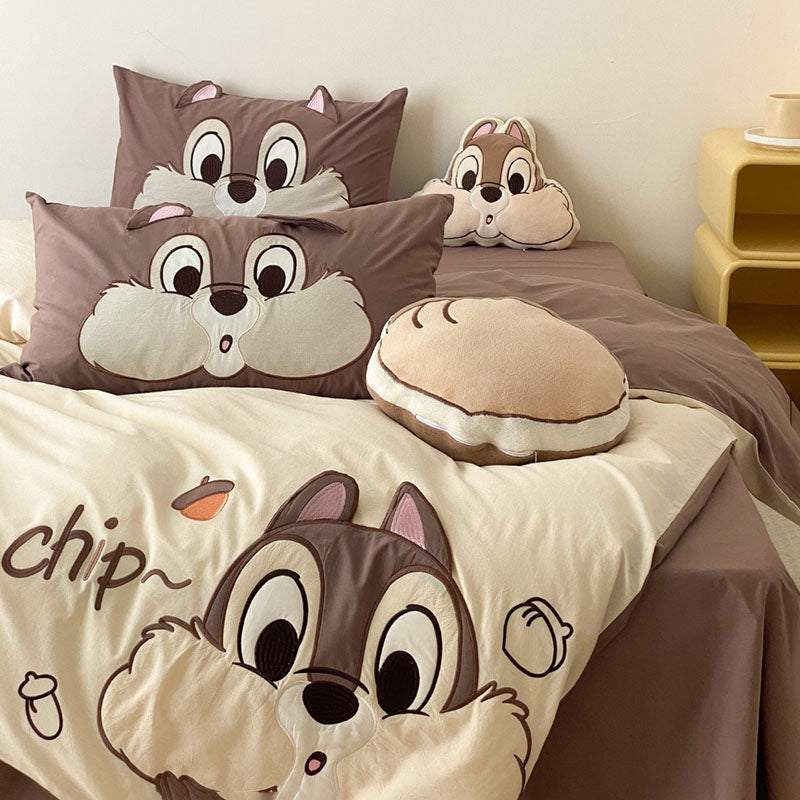 Little Girl Squirrel Cute Cartoon Washed Four-Piece Bed Set - Harmony Gallery