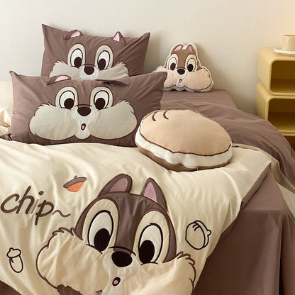 Little Girl Squirrel Cute Cartoon Washed Four-Piece Bed Set
