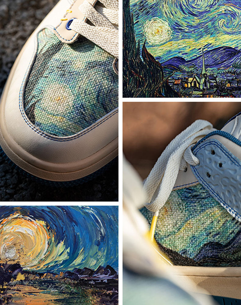Retro Starry Night Painting Board Sports Unisex Casual Shoes - Harmony Gallery