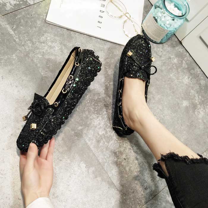 Sequined Soft All-Match Flat Bottom Trendy Women's Loafer