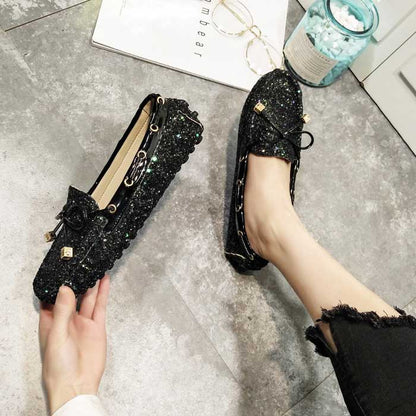 Sequined Soft All-Match Flat Bottom Trendy Women's Loafer - Harmony Gallery