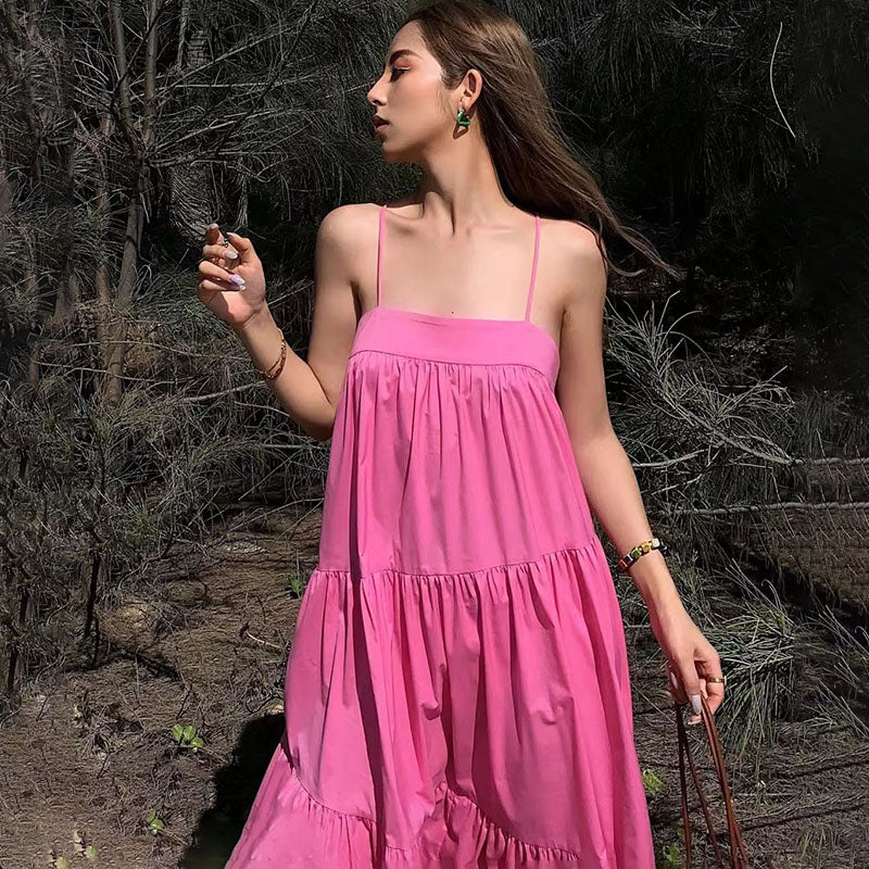French Sweet Pink Temperament Long Skirt Women's Dress