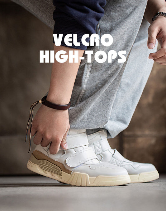 Velcro High-Top Sports All-Match White Thick-Soled Men's Casual Shoes