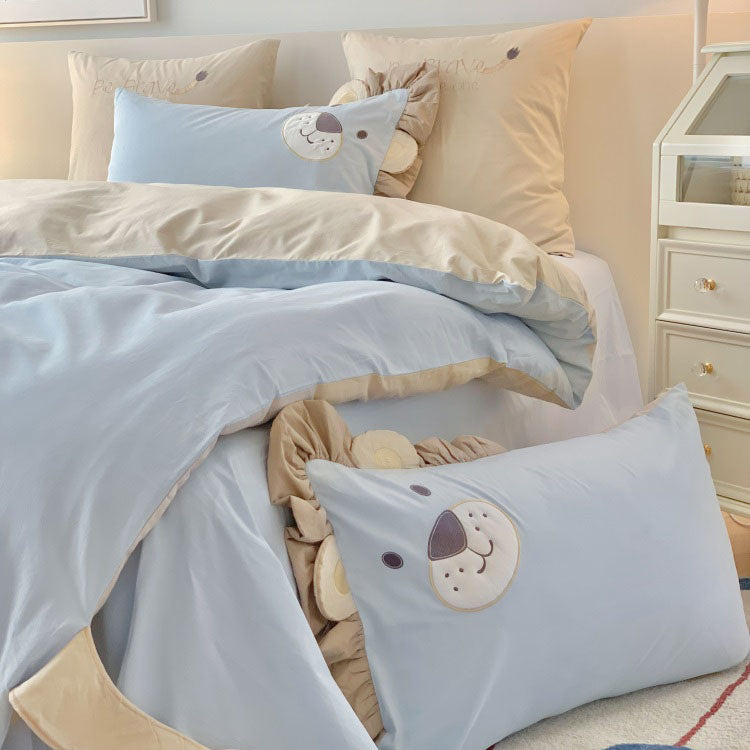 Little Lion Cartoon Washed Cotton Five-Piece Bed Set