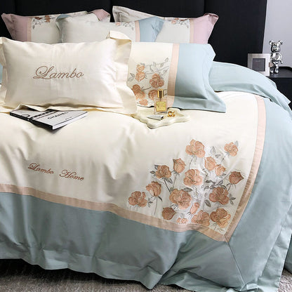Light Luxury Embroidery Pure Cotton Quilt Cover Bed Set