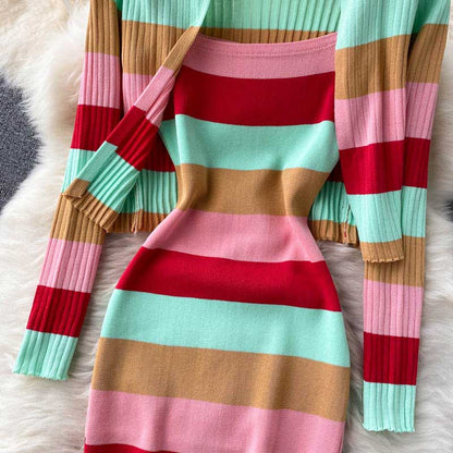 Color Matching Striped All Match Cardigan Women's Suit - Harmony Gallery