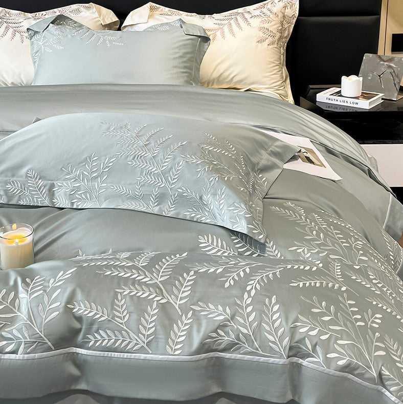 Long-Staple Embroidery Four-Piece Wide-Edged Solid Color Bed Set - Harmony Gallery