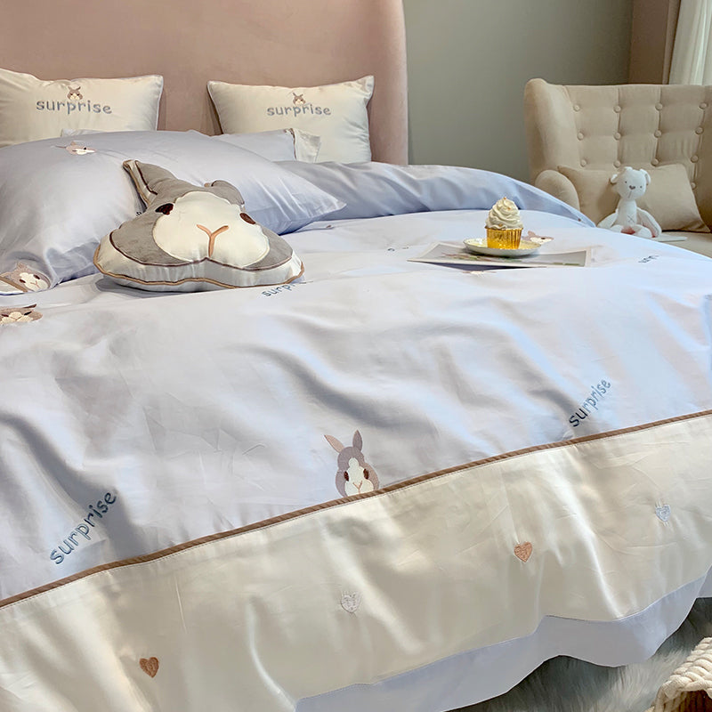 Girl Heart Five Piece Cotton Princess Cute Rabbit Bed Set - Harmony Gallery