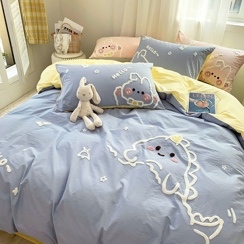Cute Bunny Cotton Washed Cotton Four-Piece Cartoon Bed Set