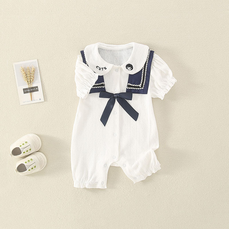 Summer Navy Style Jumpsuit Thin Cotton Baby Girl's Romper - Harmony Gallery