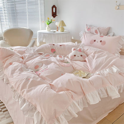 Cartoon Cute Rabbit Grumble Cotton Four-Piece Bed Set