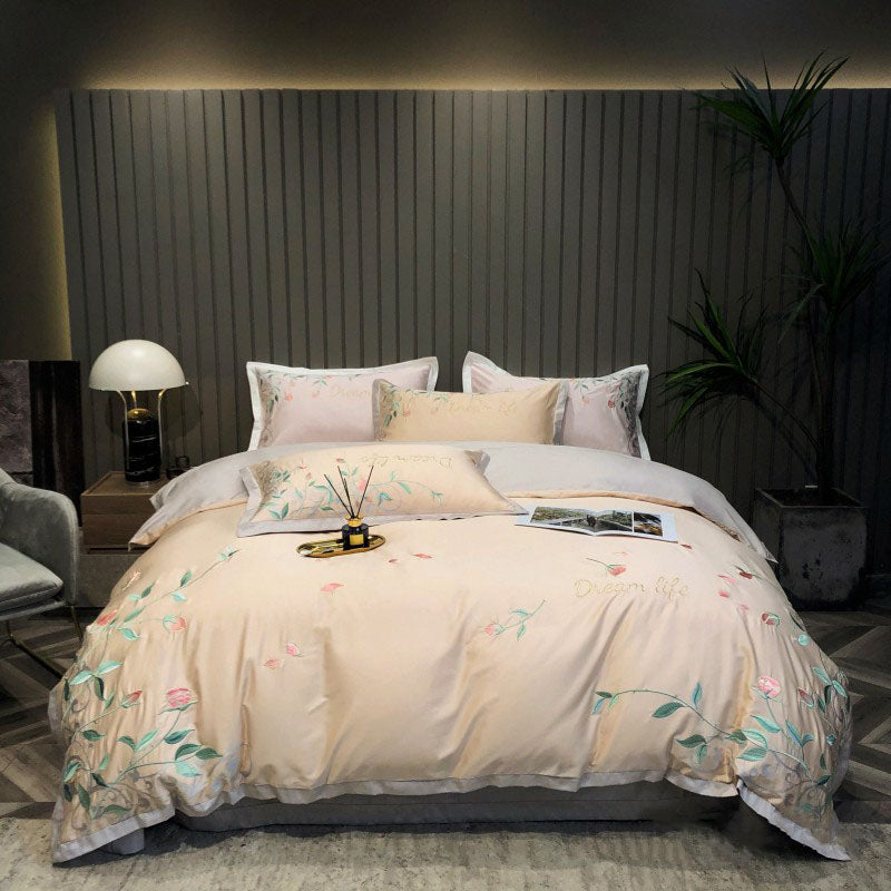 Pastoral Style plant Flower Embroidery Quilt Cover Bed Set