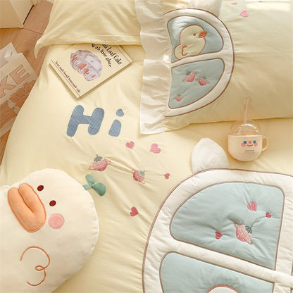 Cute Fairy Little Duck Washed Cotton Four-Piece Bed Set - Harmony Gallery