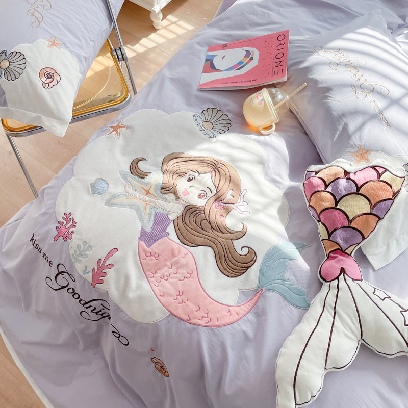 Mermaid Princess Washed Cotton Four-Piece Bed Set