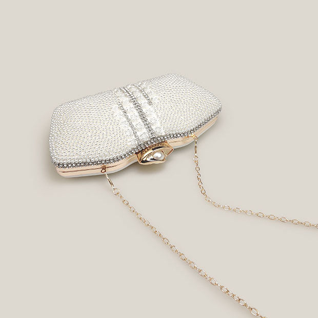 High-End Diamond Rose Pearl Chain Niche Design Clutch Bag - Harmony Gallery