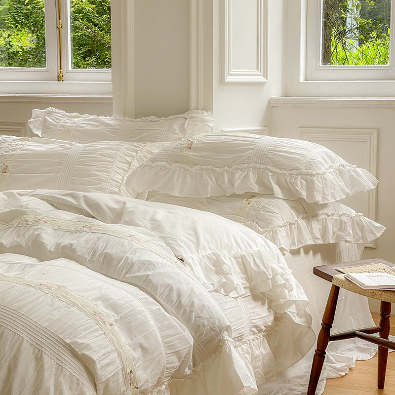 French Romantic Fairy White Washed Cotton Five-Piece  Bed Set - Harmony Gallery