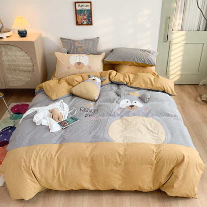 Washed Cotton Seven-Piece Cute Grandpa Bear Bed Set