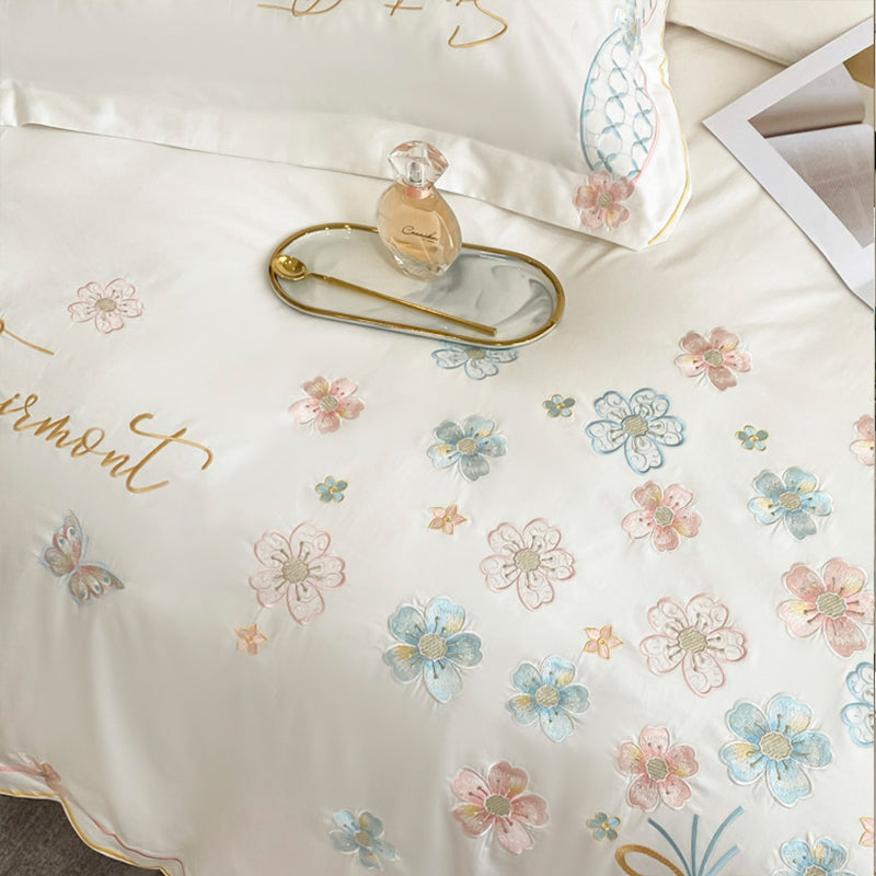 Summer Washed Ice Silk Embroidery Four-Piece Bed Set - Harmony Gallery
