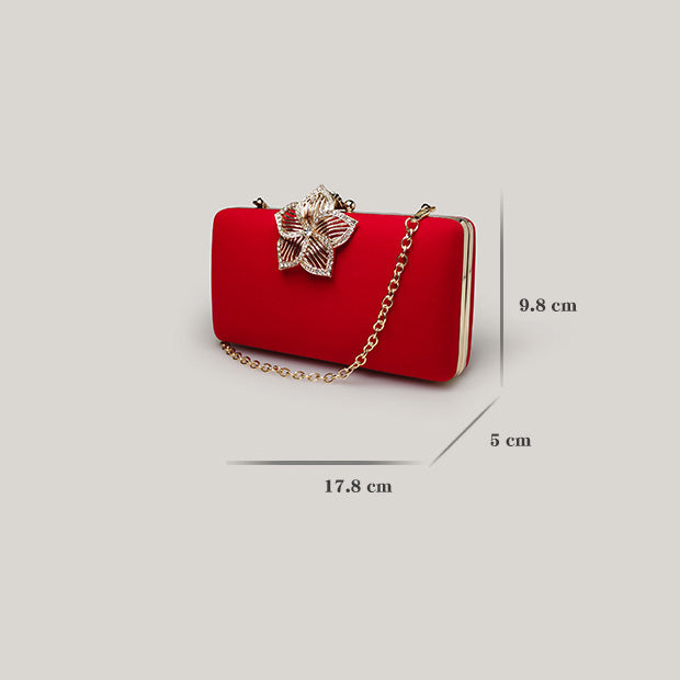 Bridal Evening Diamond Red Velvet Square Hand Bag - Harmony Gallery