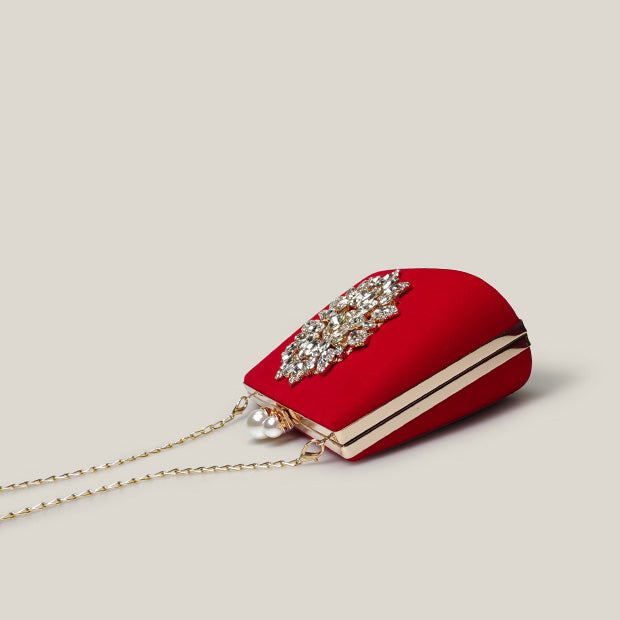 Red Bridal Diamond High-End Exquisite Velvet Clutch Bag