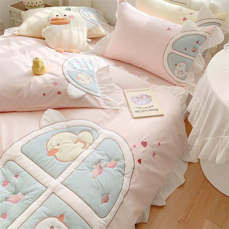 Cute Fairy Little Duck Washed Cotton Four-Piece Bed Set - Harmony Gallery
